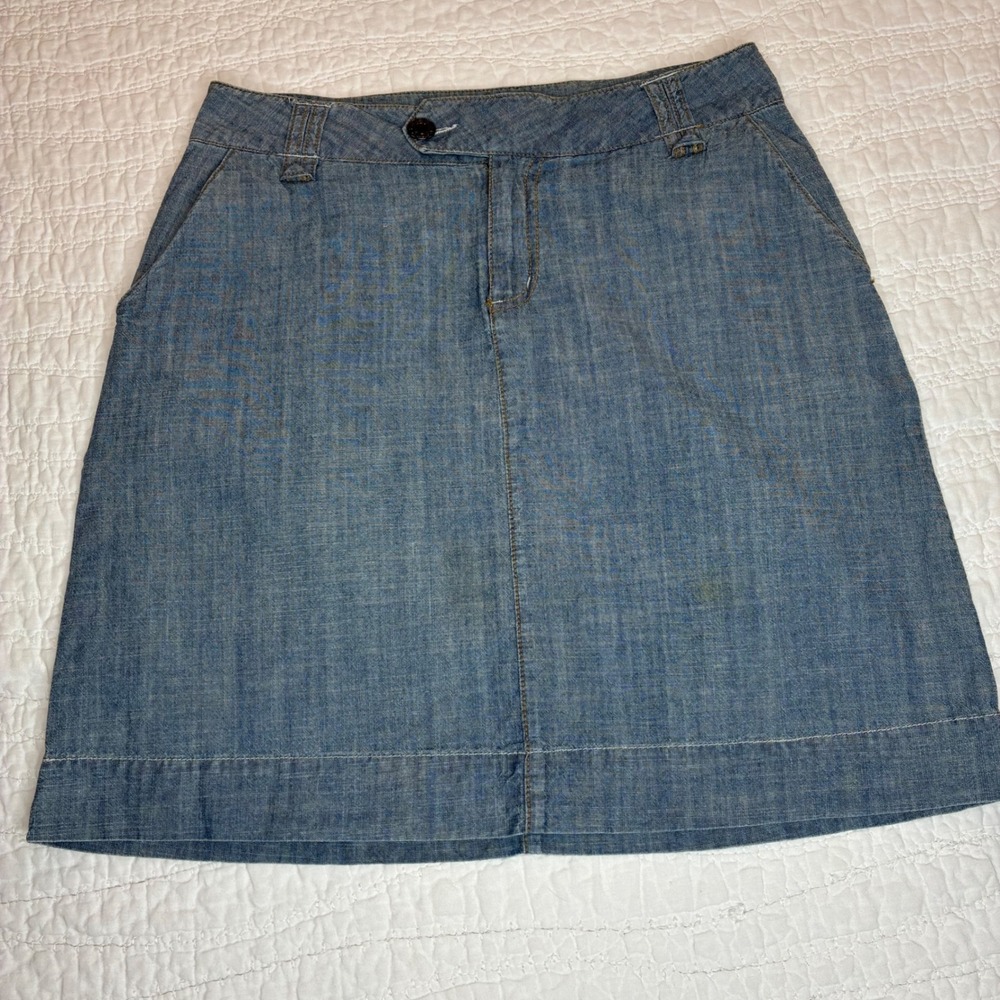 Vtg Aero Chambray Denim Mini Skirt Sz 6 Y2K Embroidered Bird logo Preppy Indie